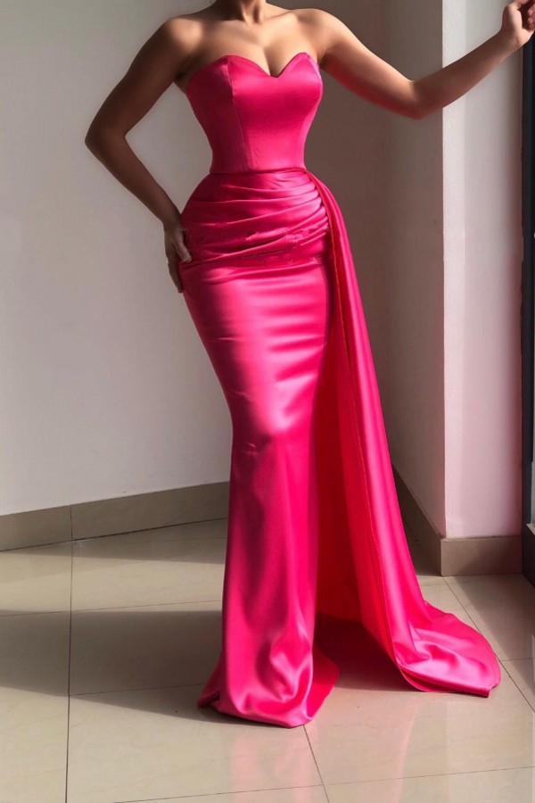 Mermaid Strapless Sleeveless Floor-length Stretch Satin Evening Dress With Ruffles 2