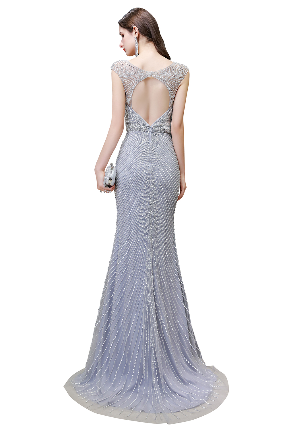 Mermaid V-neck Sleeveless Court Train Tulle Formal Dress With Rhinestone 14