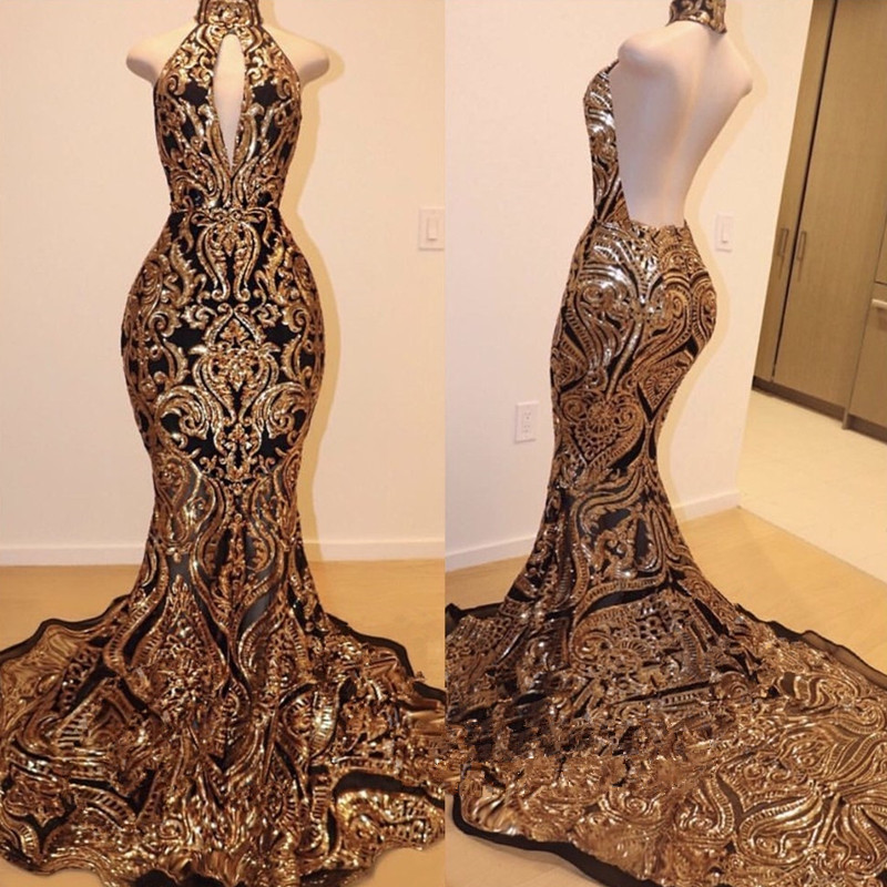 Mermaid Halter-neck Sweep / Brush Train Evening Dress With Sequins 2