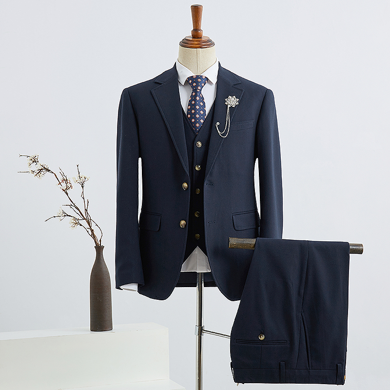 Navy Blue Notched Lapel 2 Buttons Slim Fit Bespoke Suit 2