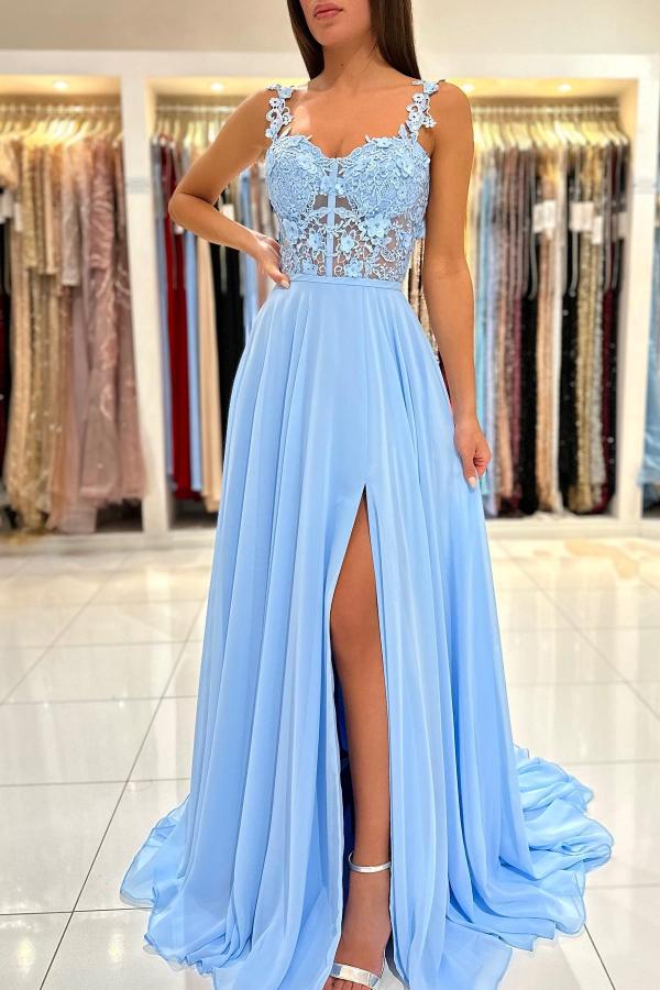 Column Straps Sleeveless Floor-length 100D Chiffon Formal Wear With Ruffles 3