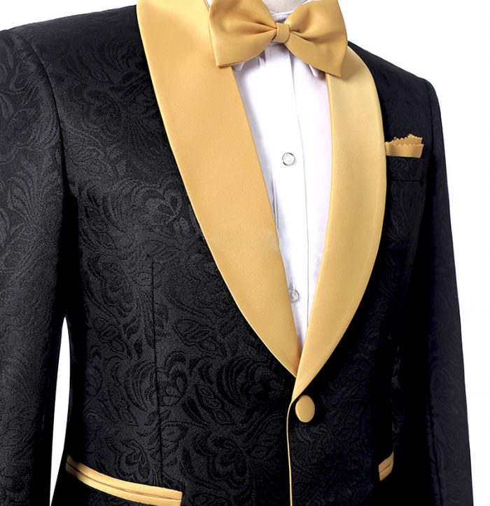Black Jacquard Tuxedo with One Button 3