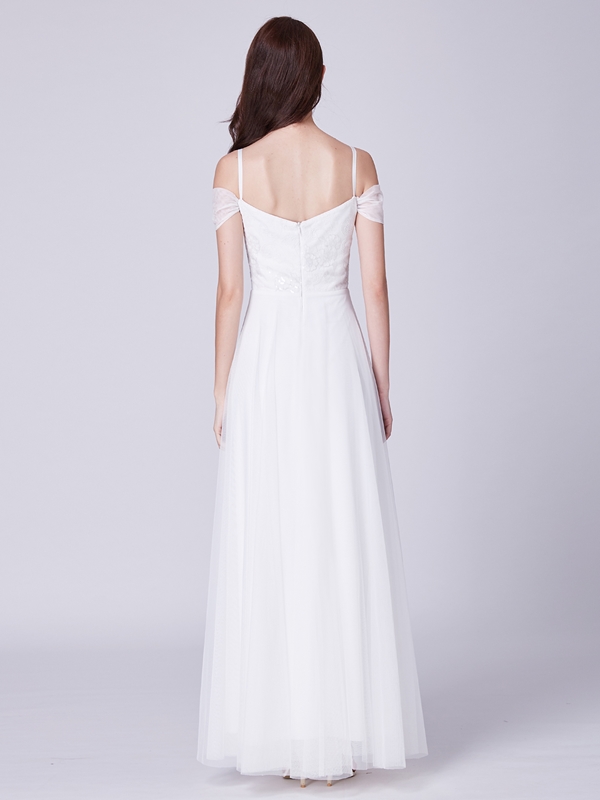 Spaghetti Straps Lace A-line Wedding Dress with Floor Length 2