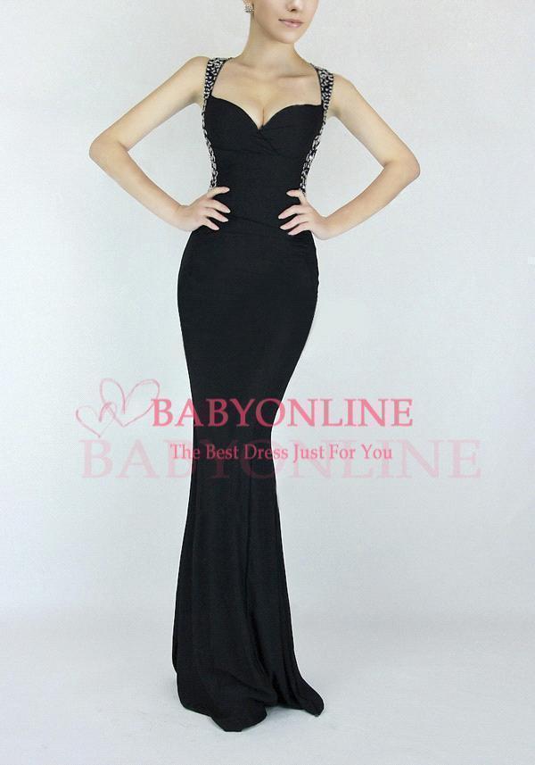 Mermaid Straps Sleeveless Sweep / Brush Train Spandex Evening Dress With Beading 10