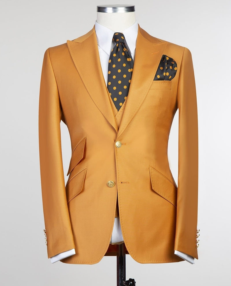 Yellow Peaked Lapel Best Fitted Business Men Suit 3