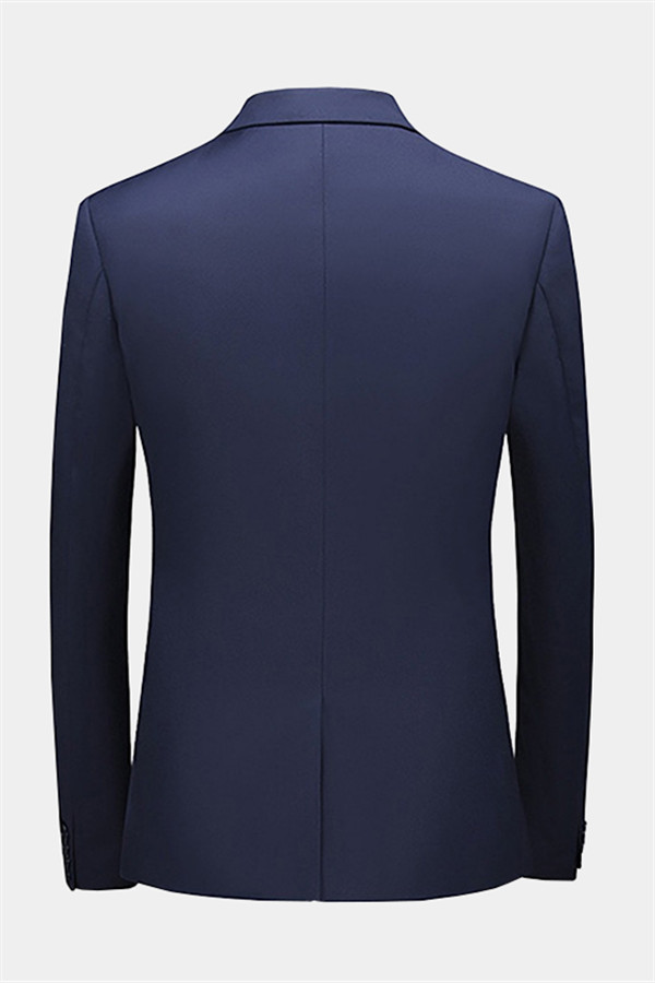 Navy Blue Single Breasted Prom Suit with Shiny Notched Lapel 2