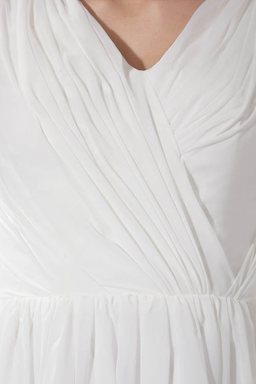 A-line V-neck Sleeveless Knee-length 30D Chiffon Bridesmaid Dress With Ruffles 5