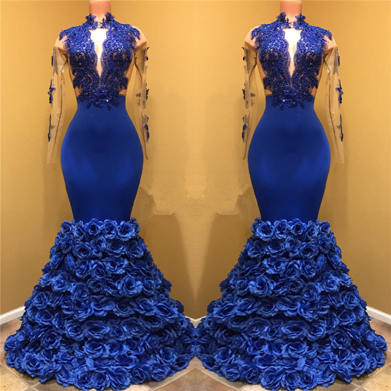 Mermaid High Neck Long Sleeves Sweep / Brush Train Formal Dress With Lace 2