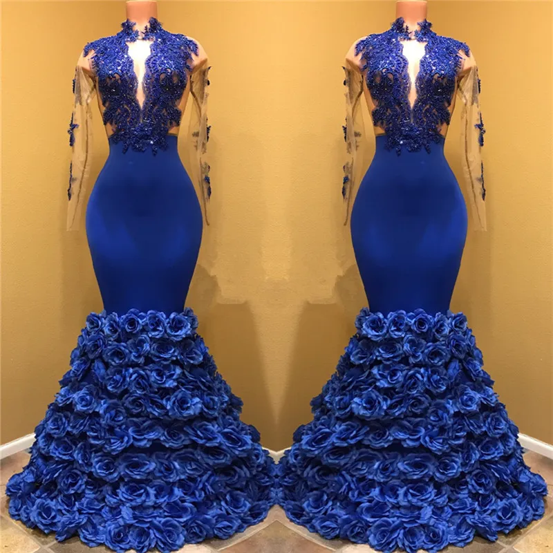 Mermaid High Neck Long Sleeves Sweep / Brush Train Formal Dress With Lace 2