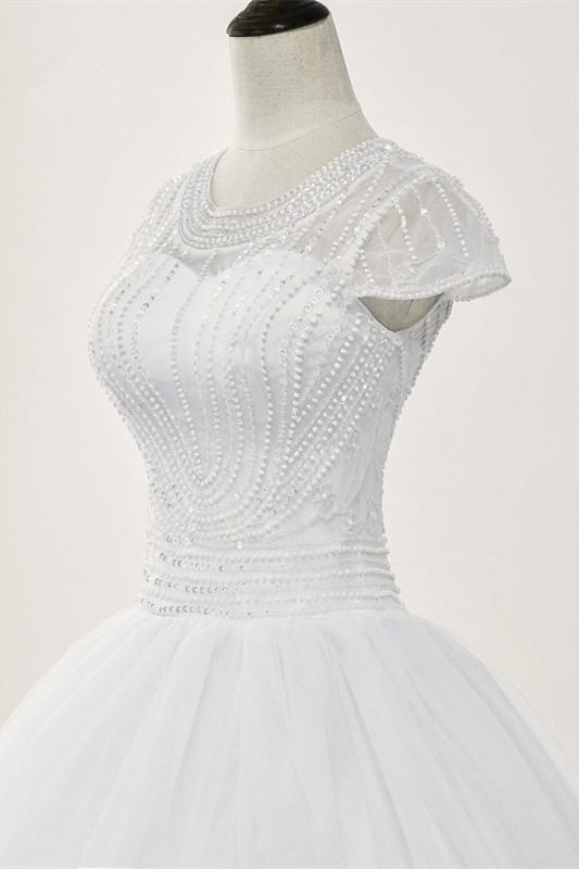 Ball Gown Jewel Neck Short Sleeves Floor-length Tulle Bridal Attire With Lace 6