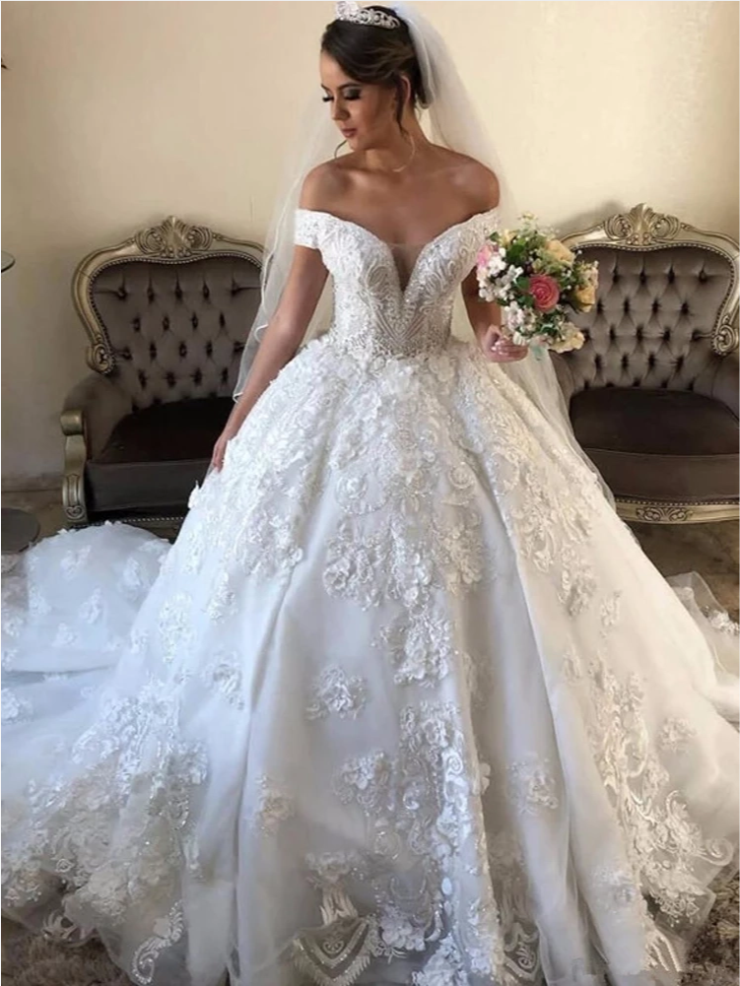 Ball Gown Off-the-shoulder Sleeveless Sweep / Brush Train Wedding Gown With Appliques 4