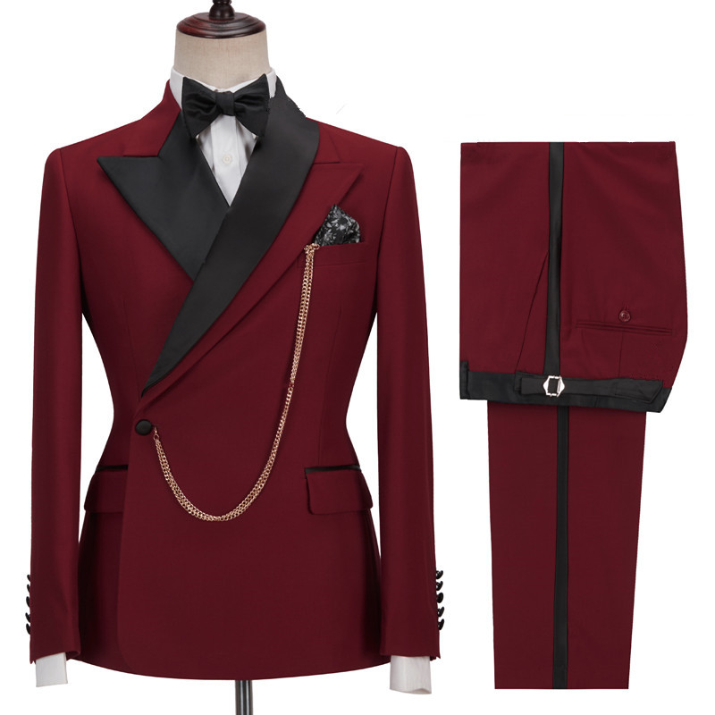 Red Single Breasted Men's Suit with Peaked Lapel for Prom 2
