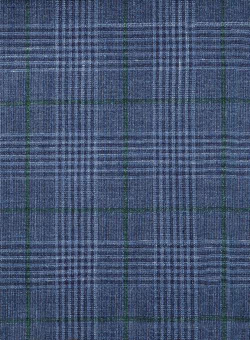 Navy Blue Grid Linen Men Suits 4