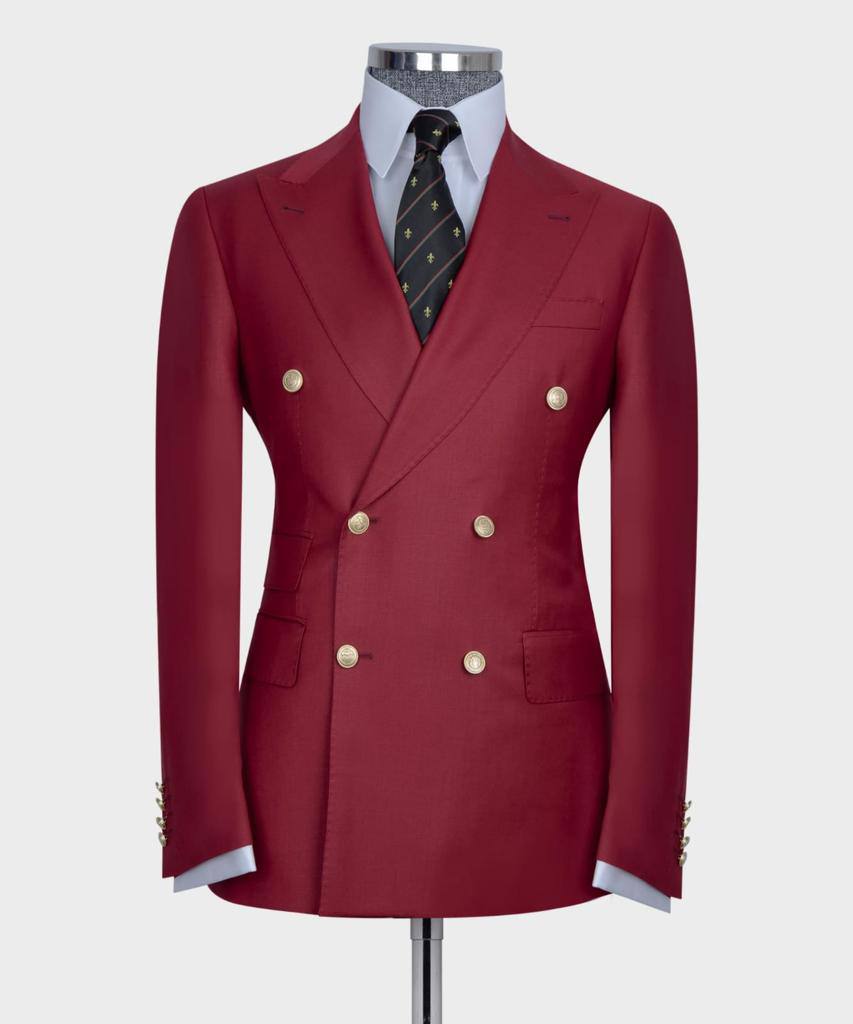 Red Double Breasted Peaked Lapel Bespoke Men Suit for Prom 4