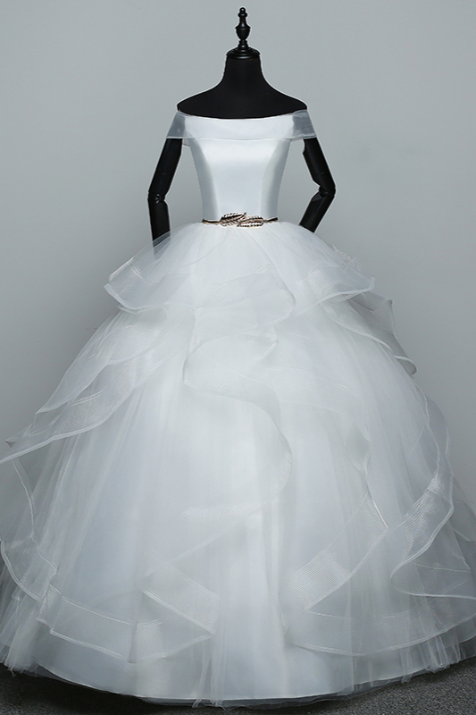 A-line Bateau Neck Floor-length Tulle Bridal Attire 1