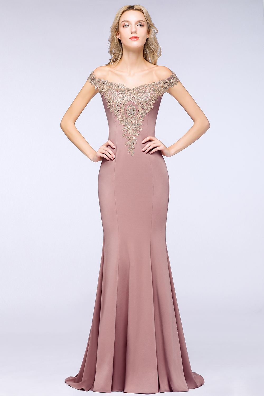 Mermaid Bateau Neck Cap Sleeves Sweep / Brush Train Bridesmaid Gown With Rhinestone 29
