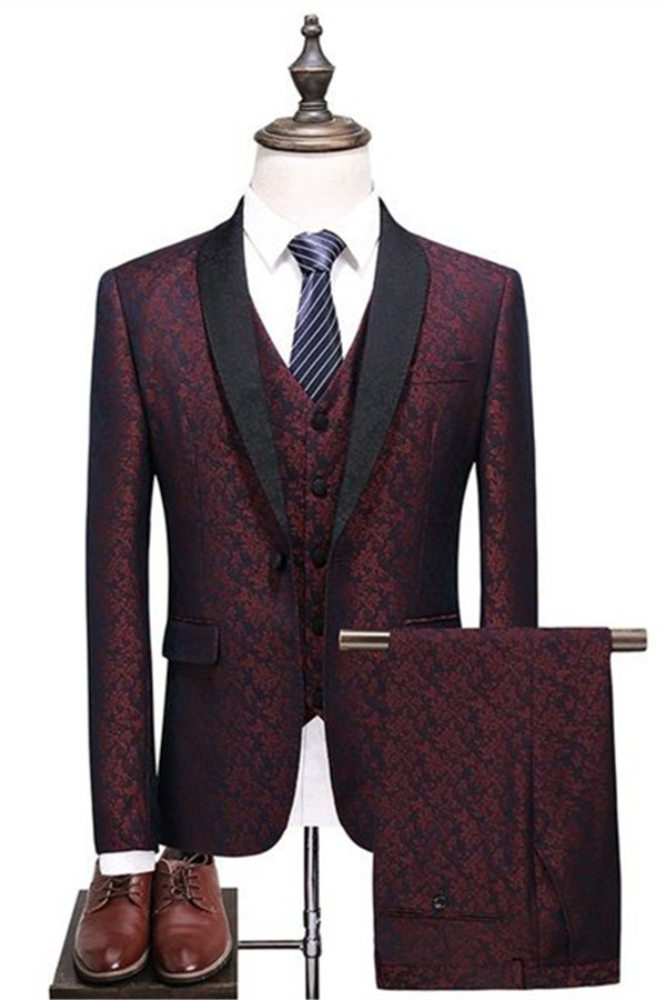Burgundy Check Design Prom Suit 1