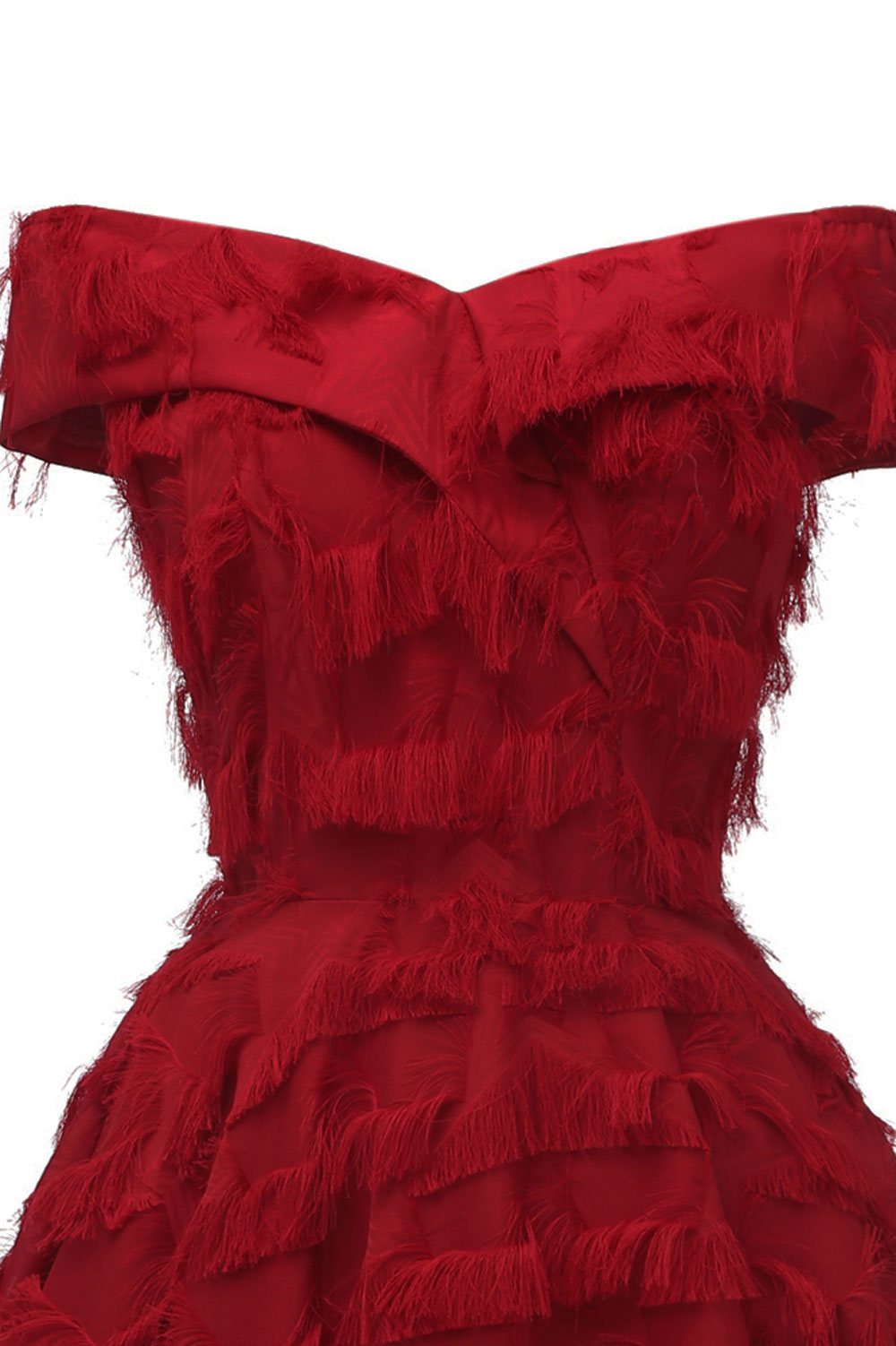 A-line Off-the-shoulder Cap Sleeves Knee-length Cocktail Party Dress With Feathers 14