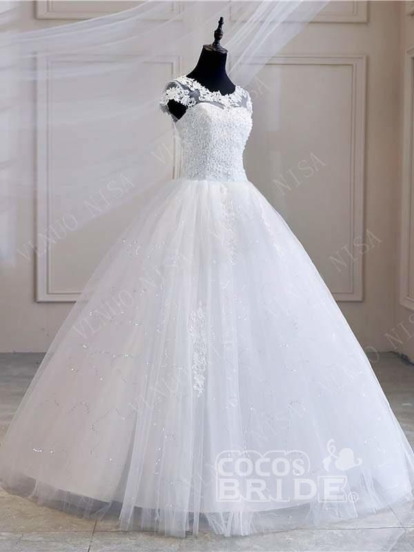 Ball Gown Sweetheart Neck Scoop Neck Floor-length Tulle Bridal Dress With Lace 3