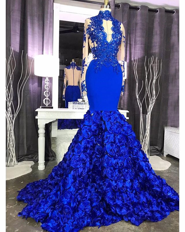 Mermaid High Neck Sweep / Brush Train Stretch Satin Evening Dress With Flower(s) 2