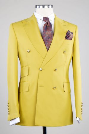 Yellow Two Pieces Men Suit with Peaked Lapel