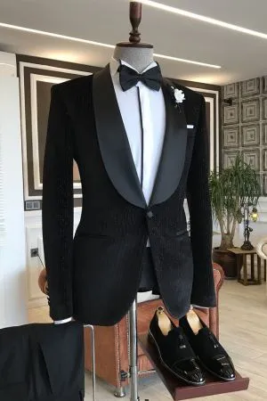 Black Sparkle Wedding Suit with Shawl Lapel