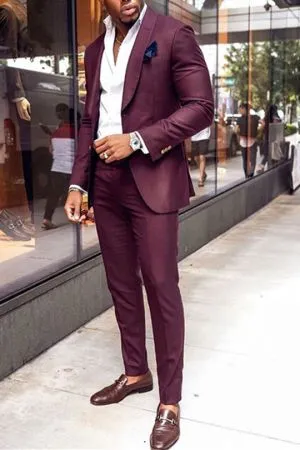 Burgundy Bespoke Prom Suit with Shawl Lapel
