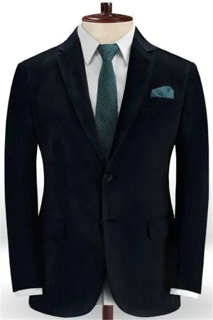 Navy Blue Corduroy Men Suits