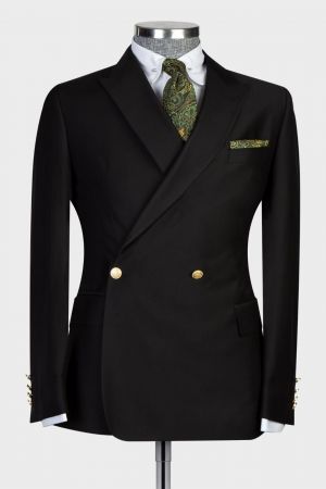 Black Double Breasted Bespoke Men Suit with Peaked Lapel