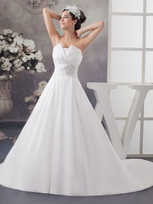A-line Strapless Sleeveless Chapel Train Tulle Bridal Gown With Beading