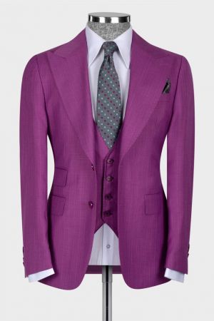 Purple Peaked Lapel Business Men Suit With 3 Pieces
