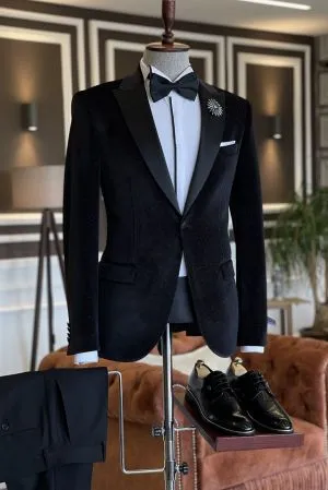 All Black Velvet 2-Piece Business Suit for Men
