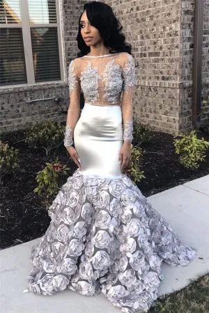 Mermaid Bateau Neck Sweep / Brush Train Stretch Satin Cocktail Party Gown With Appliques