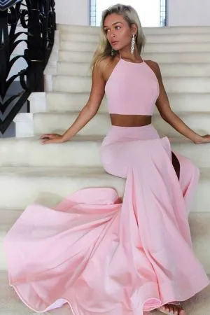 Mermaid Halter-neck Sleeveless Evening Dress With Sweep / Brush Train