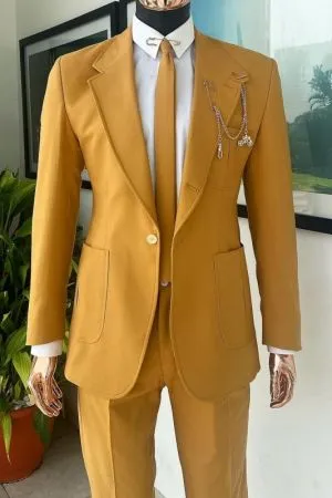 Modern Mustard Yellow Slim Fit Suit with Patch Pockets