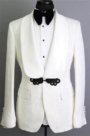 White Jacquard Groom Suits