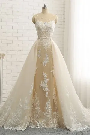 Mermaid Jewel Neck Sleeveless Floor-length Tulle Wedding Gown With Ribbons