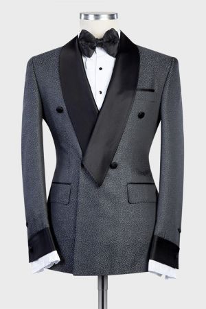 Dark Grey Double Breasted Best Fitted Men Suit with Shawl Lapel