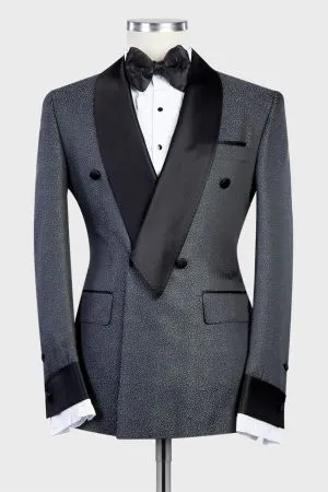 Dark Grey Double Breasted Best Fitted Men Suit with Shawl Lapel