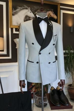 Offwhite Double Breasted Shawl Lapel Men Suit