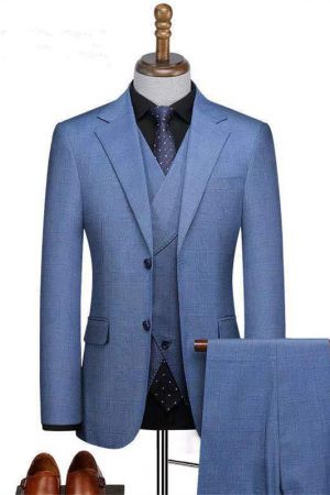 Ocean Blue Single Breasted Men's Suit with Notched Lapel for Business