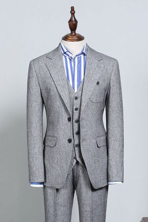 Gray Single Breasted Business Suit