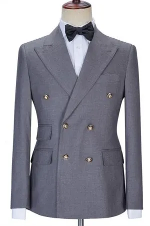 Gray Double Breasted Slim Fit Business Suit