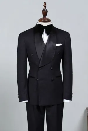All Black Double Breasted Wedding Suit