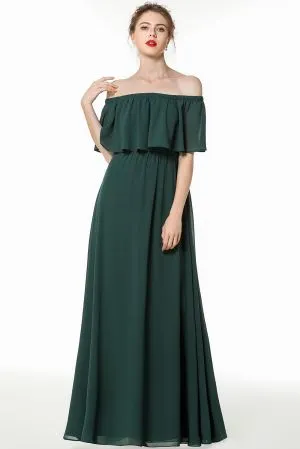 A-line Off-the-shoulder Sleeveless Floor-length 100D Chiffon Bridesmaid Gown With Sweep / Brush Train