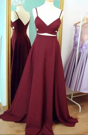 A-line Spaghetti Straps Sleeveless Evening Dress With Sweep / Brush Train