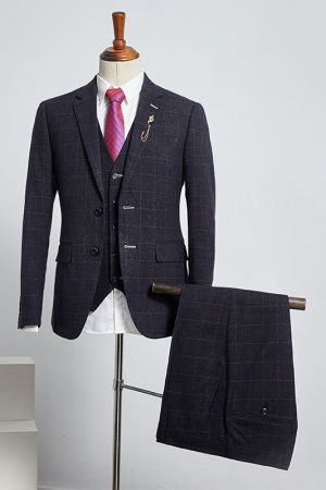 Black Plaid Slim Fit Custom Business Suit For Men