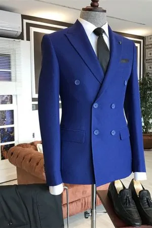 Royal Blue Double Breasted Men's Suit for Business