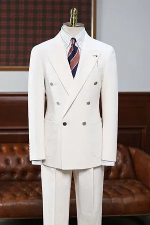 White Peaked Lapel Double Breasted Business Suit For Men