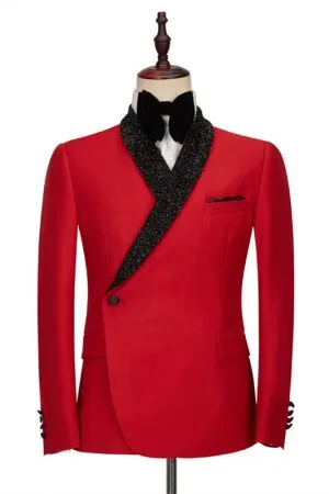 Red Single Breasted Men's Suit with Shawl Lapel for Wedding